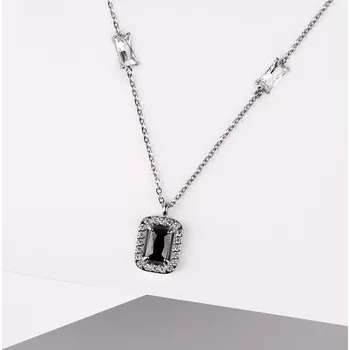 Řetízek Gravita Black Steel - přívěsek a řetízek z chirurgické oceli se zirkony