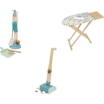 Dřevěná hračka lupilu® Dřevěná sada na úklid / Vysavač / Žehlicí prkno
