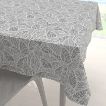 ubrus Velký dekorační čtvercový ubrus Leona LN-169 Bílé listy na šedém 150x150 cm