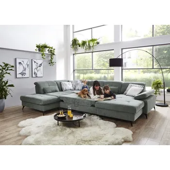 Sedací souprava Rohová sedací souprava do tvaru U s nastavitelnou hloubkou sedáku AMICA Levý roh - s rozkládáním, úložným prostorem a relax funkcí v longchairu