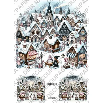 Umělecký papír Rýžový a soft papír na decoupage - Zimní vesnička - KB2595 Materiál: Soft, Rozměr: A4