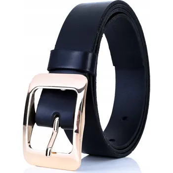 Opasek KOŽENÝ Dámský Pásek 3 cm ZLATÁ SPONA Černý