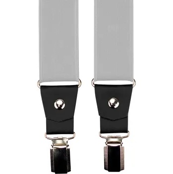 Kšandy Světle šedé pánské široké kšandy s černou pravou kůží