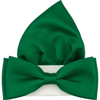 Motýlek Tmavě zelený pánský motýlek matný s kapesníčkem