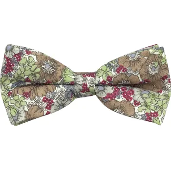 Motýlek Hnědo zelený pánský bavlněný motýlek s květy