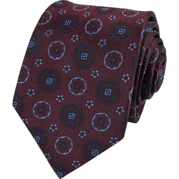 Kravata Bordó pánská hedvábná kravata s modrým vzorem