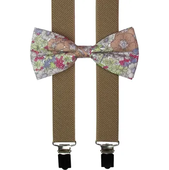 Kšandy Světle hnědé pánské kšandy s bavlněným květovaným motýlkem