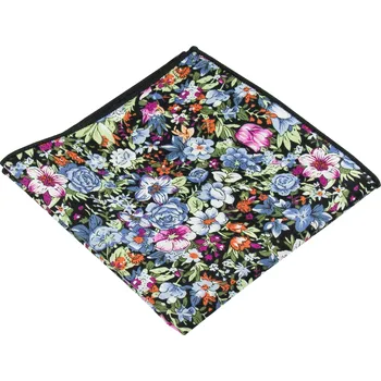 Látkový kapesník Černý pánský kapesníček s modro fialovými květy