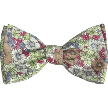 Motýlek Hnědo zelený bavlněný vázací motýlek s květy