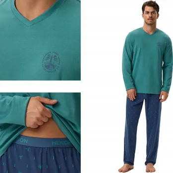 Pánské pyžamo HENDERSON pánské pyžamo s dlouhým rukávem a dlouhými kalhotami CORE světle zelené L