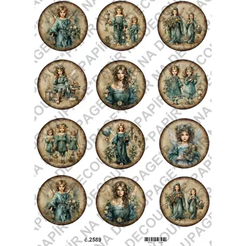 Umělecký papír Rýžový a soft papír na decoupage - Viktroriánské, retro, andělka - KB2589 Materiál: Soft, Rozměr: A4