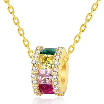 Náhrdelník Pozlacený stříbrný náhrdelník kolečko s barevnými zirkony - Meucci SYN057