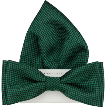 Motýlek Tmavě zelený pánský motýlek s puntíky včetně kapesníčku