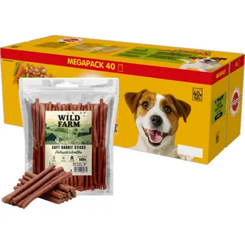 Krmivo pro psa Pedigree Adult šťáva hovězí kuře krůta jehně 40 x 100 g + WILD FARM Králičí tyčinky 500g
