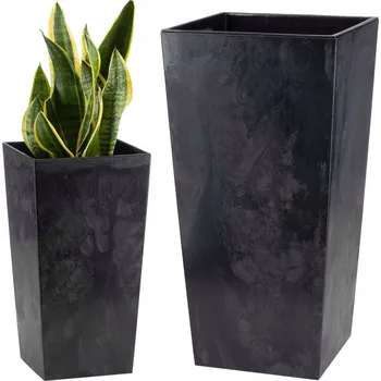 Květináč Květináč ČERNÝ BETON Květináč s vložkou vysoký velký na terasu plastový eko