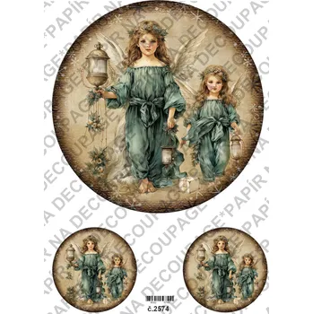 Umělecký papír Rýžový a soft papír na decoupage - Viktroriánské, retro, andělka - KB2574 Materiál: Soft, Rozměr: A4