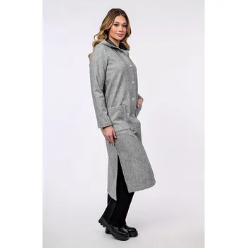Dámský kabát Dlouhý šedý dámský kabát s kapucí 7623 velikost 2XL