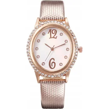 Hodinky Křemíkové hodinky se zirkony, barva růžového zlata, 33~37 mm, 1 Ks