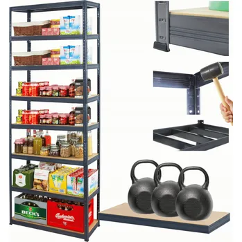 Dílenský regál Kovový regál do skladu HELIOS 270x100x35cm, 8 polic, nosnost 350kg/police, kombinovatelný