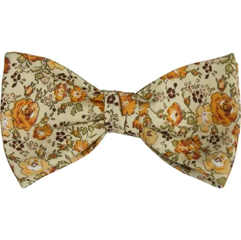 Motýlek Světle béžový bavlněný vázací motýlek s žluto oranžovými květy