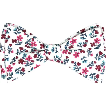 Motýlek Bílý bavlněný vázací motýlek s vínově růžovými kvítky