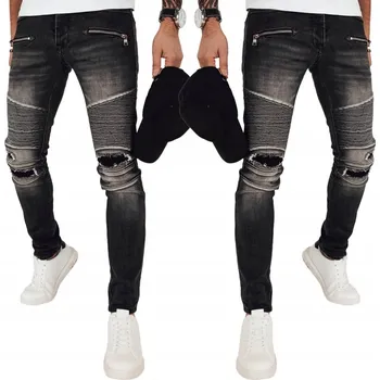 Pánské džíny PÁNSKÉ DŽÍNY S DÍRAMI A ODĚRKAMI ČERNÉ ux4151 - 32