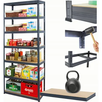 Dílenský regál Kovový regál do skladu HELIOS 270x75x30cm, 7 polic, nosnost 175kg/police, kombinovatelný