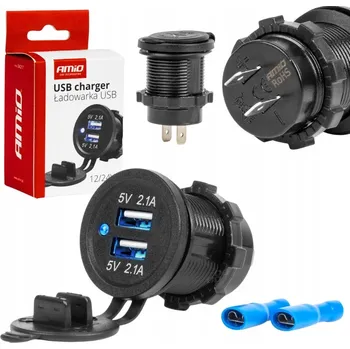 Voděodolná automobilová nabíječka s USB porty 4.2A 2xUSB AMIO-04217