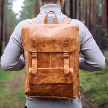 Dámské oblečení Batoh Kožený Vintage Pánský na notebook 15,6 Hnědý Velký Belveder BM91