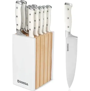 Příslušenství pro gril 11-dílná sada kuchyňských nožů ve stojanu Gooda - bílá + Doprava Zdarma