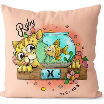 Dekorativní polštářek Polštář 40 x 40 cm Kočičí znamení - Ryby