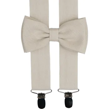 Kšandy Lněné béžové kšandy s motýlkem včetně kapesníčku