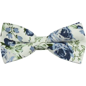 Motýlek Bílý dětský bavlněný motýlek s modrými květy