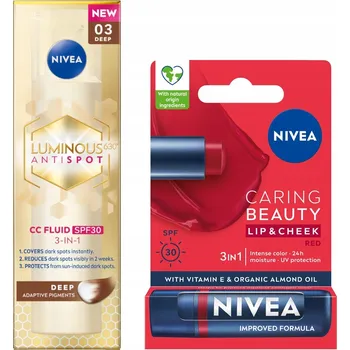 Rtěnka NIVEA LUMINOUS CC Krém proti pigmentovým skvrnám tmavý 40 ml + Červená rtěnka 4,8 g