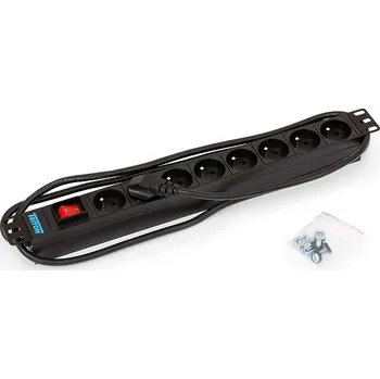 Stavebniny RAB-PD-X03-A1 - 19“ rozvodný panel 8xCZ zásuvka, 3x1,5mm, 2m kabel CZ-DE,vypínač