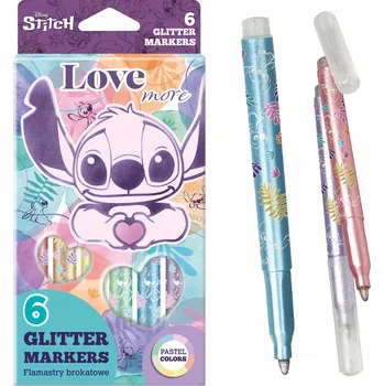 Coolpack Fixy s třpytkami, 6 pastelových barev, motiv Stitch Pastel 92009PTR