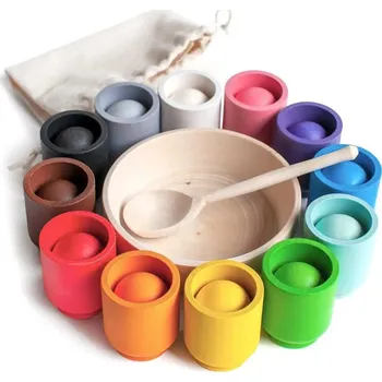 Hračka pro nejmenší Vzdělávací puzzle Ulanik dřevěná vícebarevná, 12 koulí a kelímků