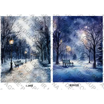 Umělecký papír Rýžový a soft papír na decoupage - Zima v parku - KB2608 Materiál: Soft, Rozměr: A4