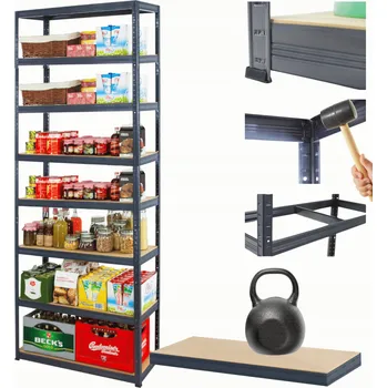 Dílenský regál Kovový regál do skladu HELIOS 270x75x30 cm, 8 polic, nosnost 175 kg/police, kombinovatelný