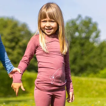 Dětské termoprádlo Dětské rostoucí merino tričko Tarua dlouhý rukáv - pivoňkové se srnkou velikost 86-92
