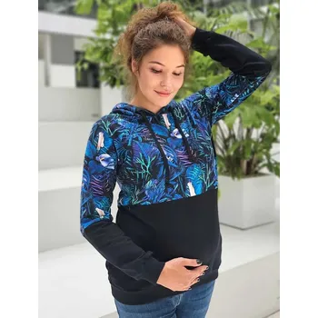 Těhotenská mikina Těhotenská a kojící mikina 3v1 Magic Forest – lesní motiv, černá & modrá, bavlna Velikost: M