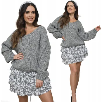 Dámský svetr Kamea dámský svetr šedý oversize k bokům univerzální velikost