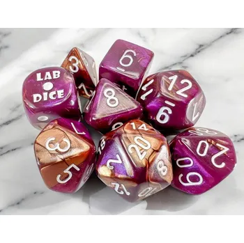Příslušenství k deskovým hrám Chessex Sada 8 kostek Chessex Lab Dice Gemini Copper-Purple / white - 30071
