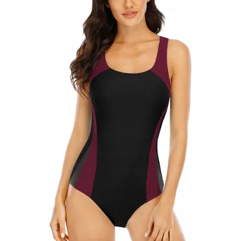 Dámské plavky Dámské jednodílné plavky "L" Halcur B08R1GNVPV černé + bordó