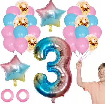 Balónek SADA BALÓNKŮ 3. NAROZENINY 29 KS DUHOVÝ JEDNOROŽEC