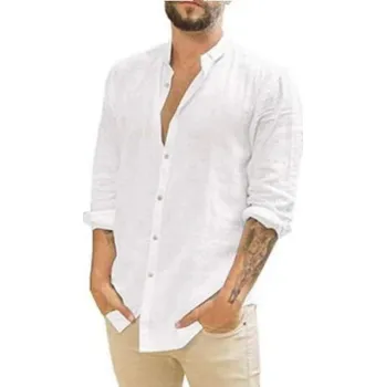 Pánská košile D-look pánská košile casual Lněná Bavlna Elegantní Prodyšná košile s dlouhým rukávem regular len velikost XL