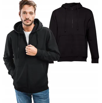 Pánská mikina Klasická teplá pánská rozepínací mikina s kapucí kapsy ČERNÁ L