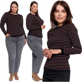 Dámský svetr DÁMSKÝ SVETR Z VISKÓZY MORAJ KLASICKÝ PROUŽKOVANÝ POHODLNÝ ČERNÝ XL