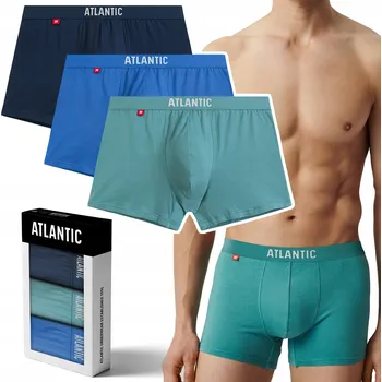 Boxerky ATLANTIC 3MH-011 pánské boxerky BAVLNĚNÉ přiléhavé SPORT 3 PÁRY - L