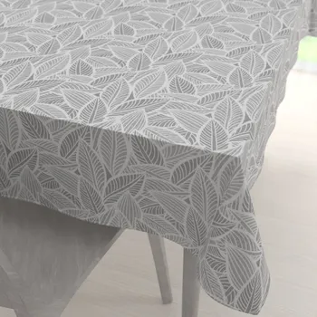 ubrus Dekorační obdélníkový ubrus Leona LN-169 Bílé listy na šedém 50x100 cm